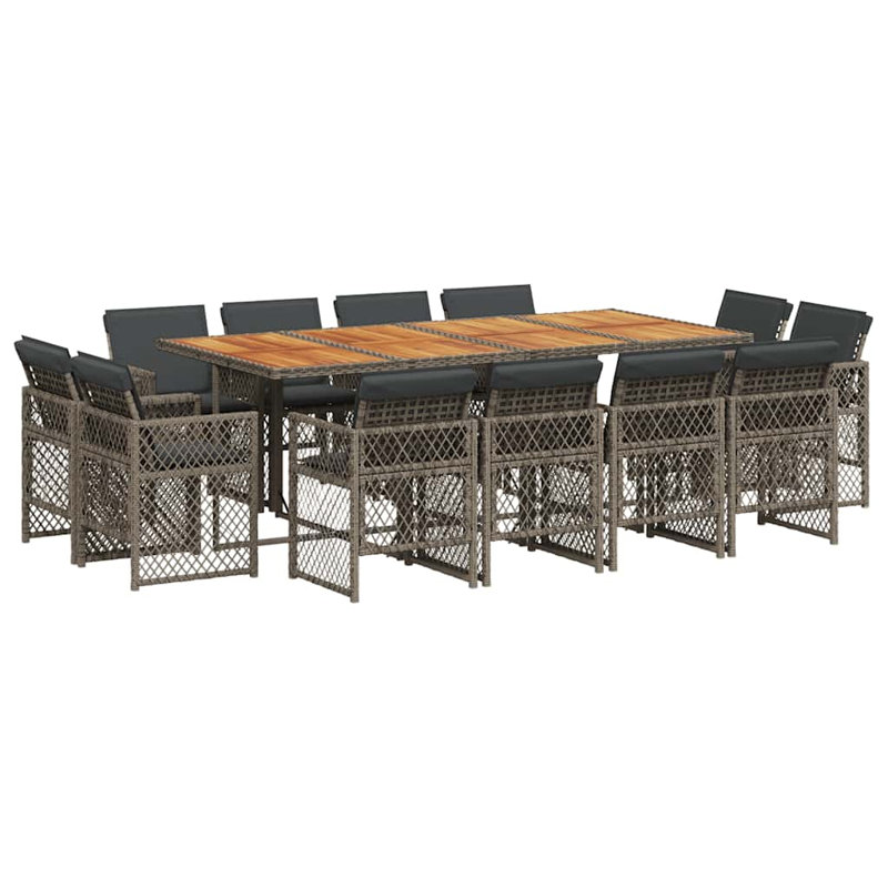 Patio Dining Set Table,, 13 Pieces: Table, 12 Chairs, 73cm H x 220cm W x 106cm D, Grey Cushion/Grey Frame