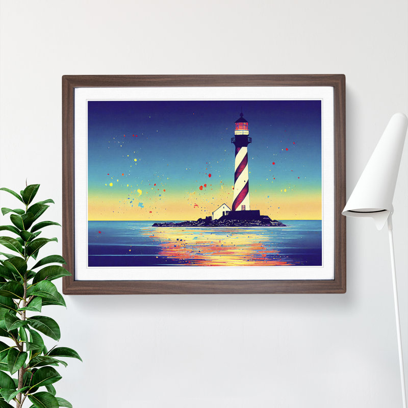 XH1022-6647X Painted Lighthouse Vol.3 1 Piece Single Picture Frame Painting, 34cm H x 46cm W x 2cm D, Walnut Framed