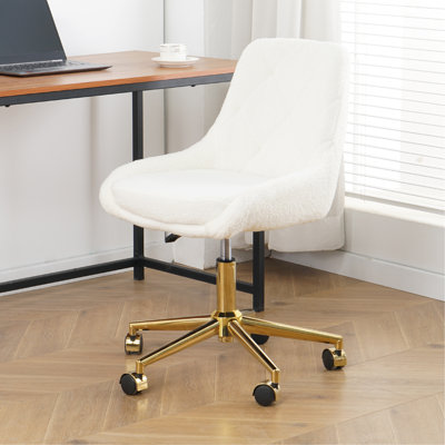 Chaise de salle à manger moderne en tissu molletonné avec pieds dorés, douce et confortable, réglable en hauteur, pratique pour la liberté de mouvement, peu encombrante. (Ensemble de 1)