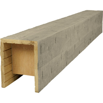 AmeriCraft Wood Hand Hewn Beam, 3-Sided (U-Beam), 7 1/2"W x 9 1/2"H x 192"L, Weathered Grey Finish, Stain Grade White Oak