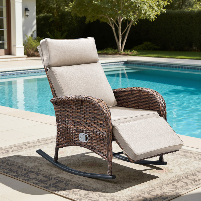 Chaise berçante inclinable avec dossier et repose-pieds Arcturus, Beige, 1