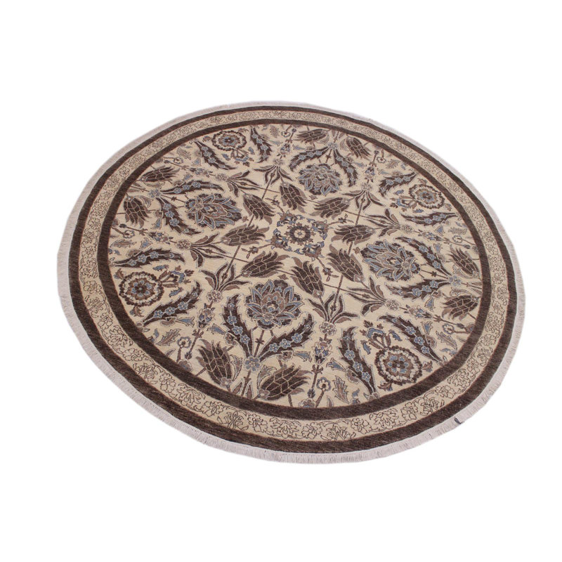 Tapis rond brun / beige en laine noué à la main 9 pi 11 po Baccio