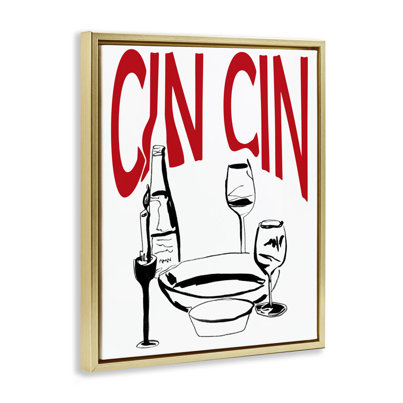  "Cin Cin Wine Glasses", art mural encadré par Melissa Wang, H 31 po x l 25 po, Cadre flottant métallique doré