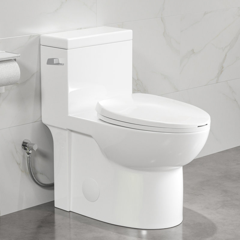 Denbigh 1.28 GPF Single Flush Chair Height Elongated Bowl Comfort Height One-Piece Toilet (Seat Included), Left