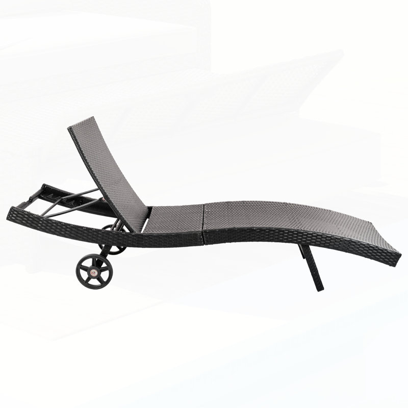 Elegant Outdoor Wicker Chaise Lounge Set Of 2, With Adjustable Backrest, Rolling Wheels, And Pull-Out Side Table For Poolside Relaxation