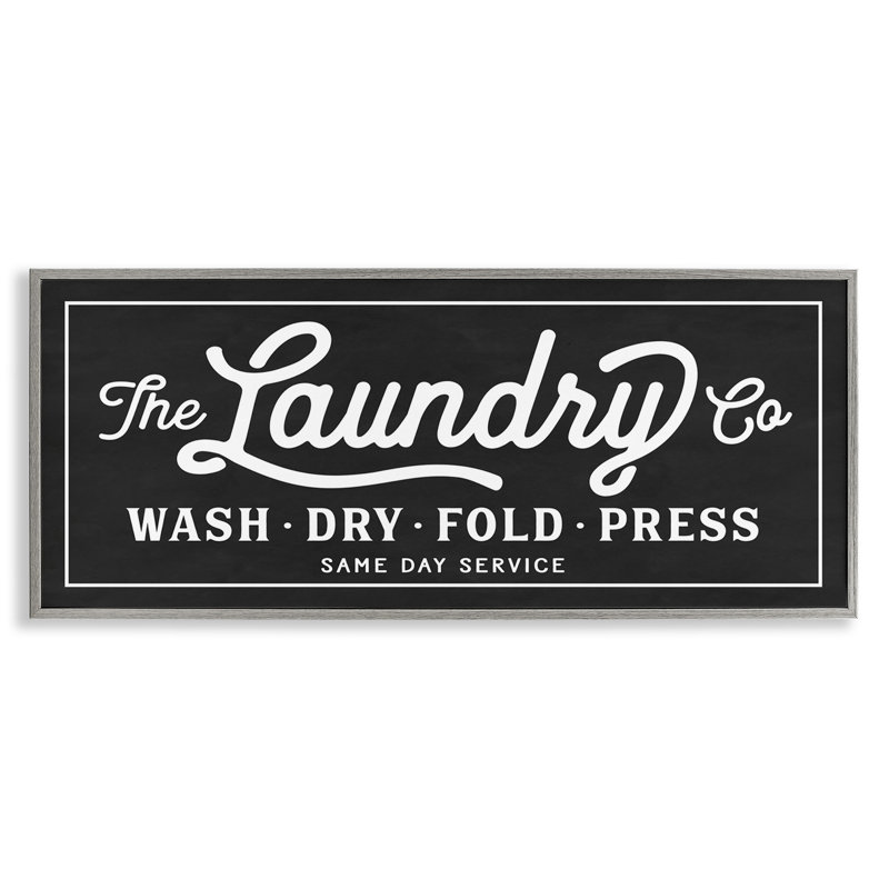 Vintage Laundry Sign Cursive by Lettered And Lined - Graphic Art, 10" H x 24" W, White Frame