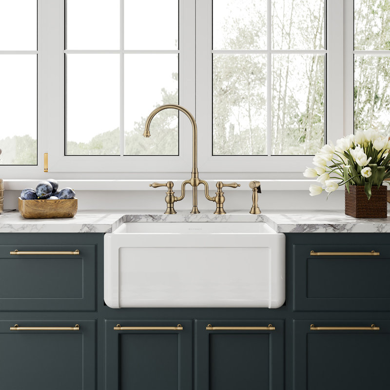 Whitehaus Collection Reversible Fireclay Kitchen Sink with Grid: Three Edge Frame, Plain Front Apron, 10" H x 24" L x 18" W