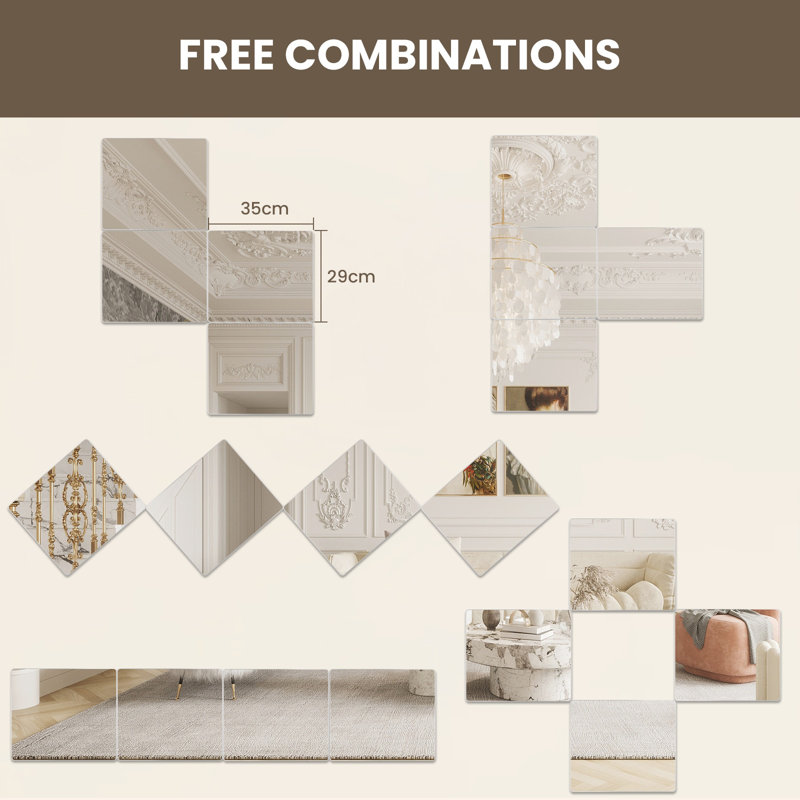 Miroir mural 12 pièces sans cadre, 14 pi x 12 pi, 12Pcs