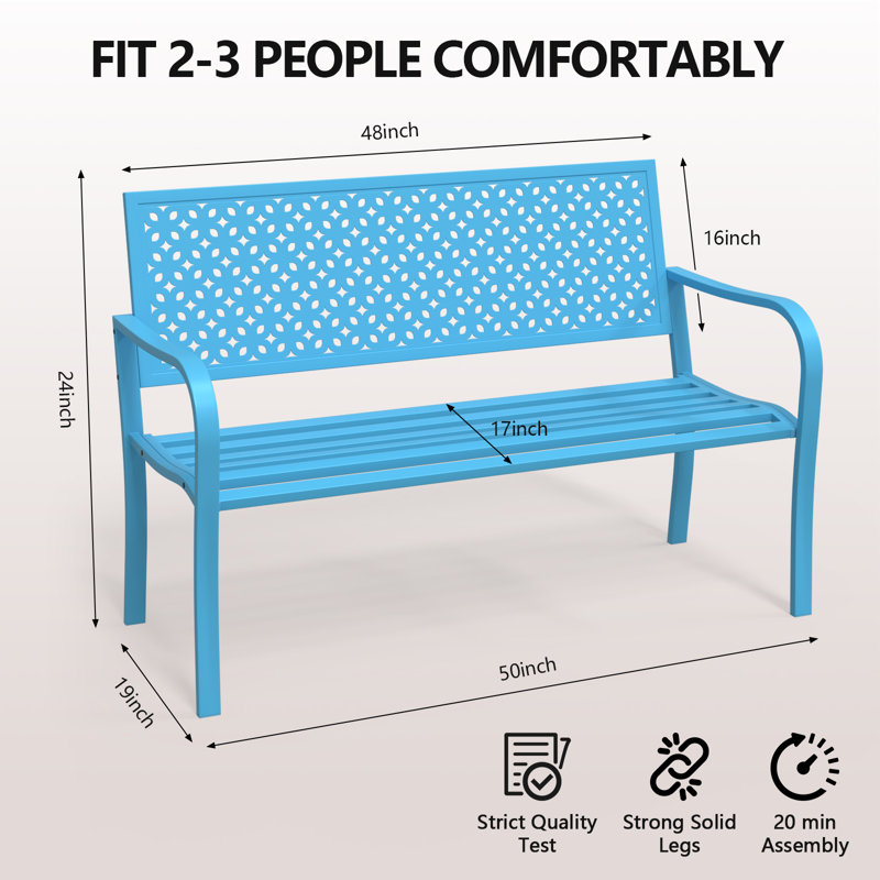 Classic Outdoor Metal Bench(Blue), Blue