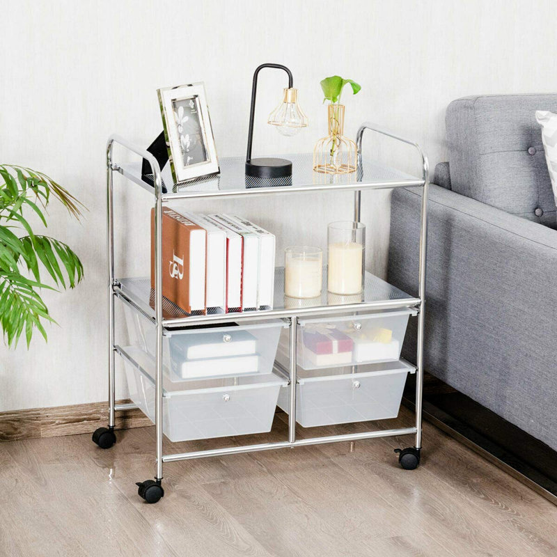 29.5'' H x 25'' W Utility Cart with Wheels, Silver/Clear