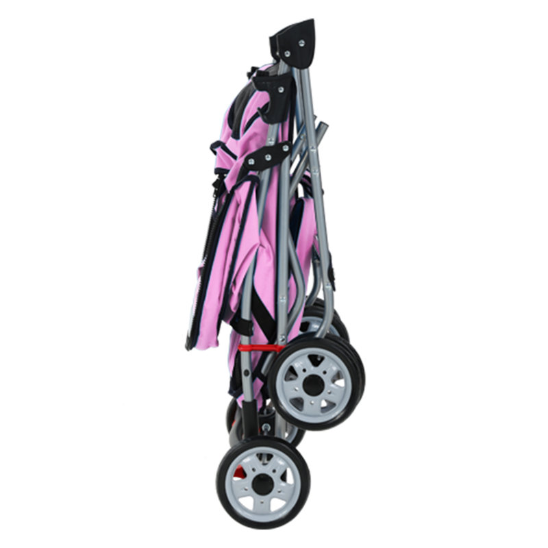 Pink 4-Wheel Pet Stroller with Mesh Windows
