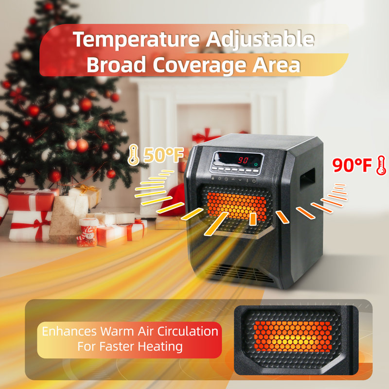 Electric Infrared Heater 750W 1500W 4-Element Infrared Space Heater, Remote Control and Timer, 1000W / 1500W