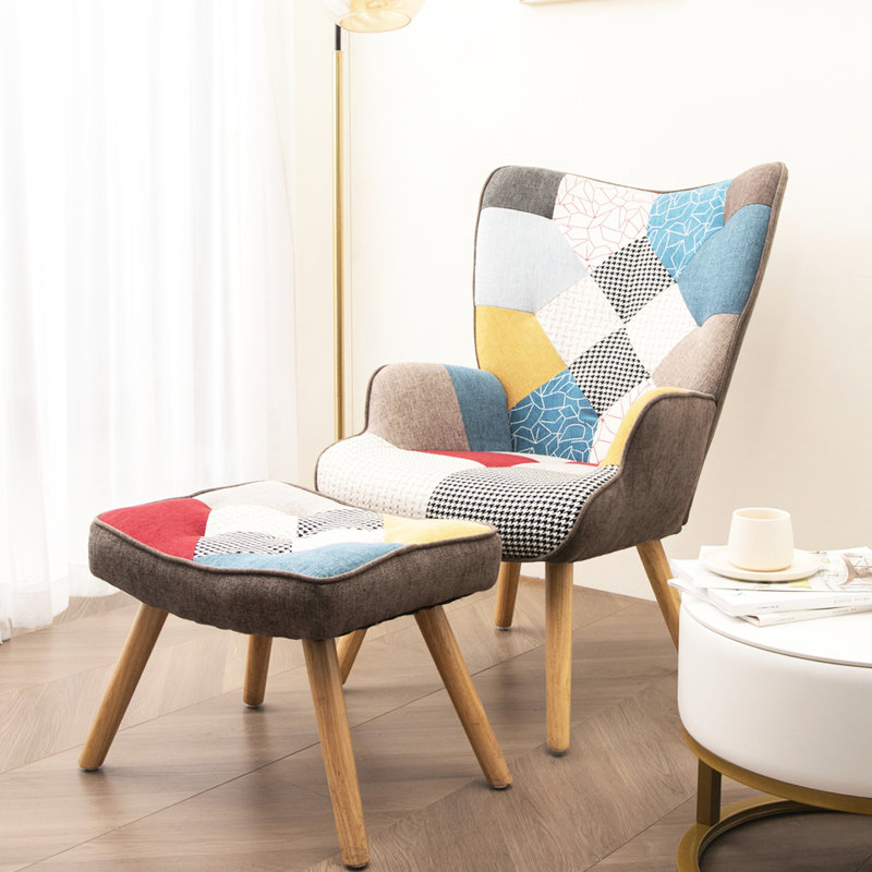 Fauteuil d'appoint moderne avec repose-pieds, fauteuil de salon et repose-pieds, fauteuil d'appoint confortable, Coloré