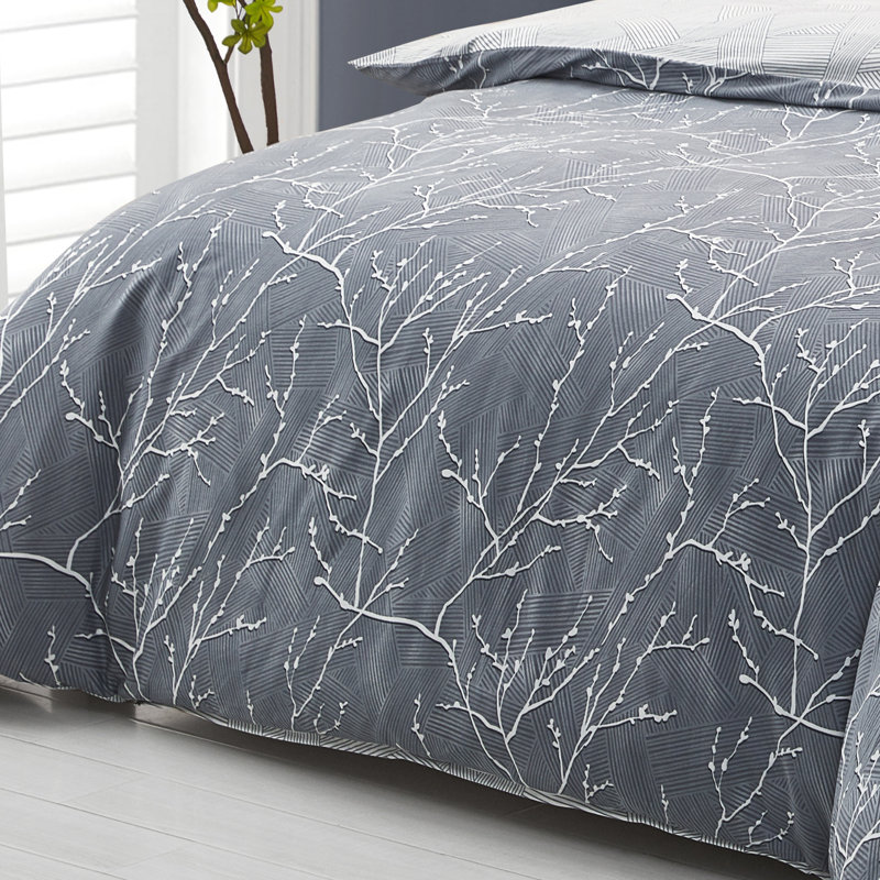 Ensemble de housse de couette réversible en coton standard gris 4 pièces Ravia