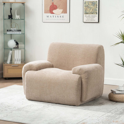 Fauteuil d'appoint surdimensionné à rayures verticales avec sièges profonds Modern Chenille pour salon, chambre à coucher, appartement, dortoir