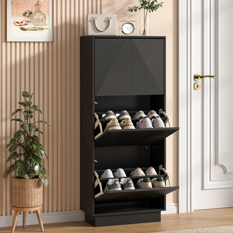 12 Pair Flip Down Shoe Storage, Black