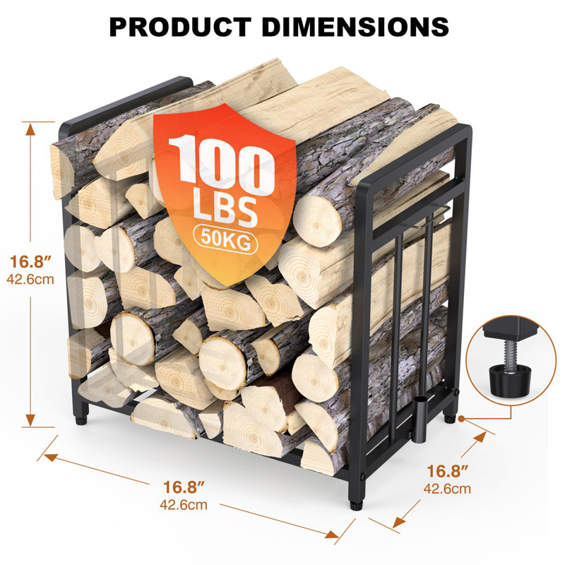 15.5-Inch Compact Metal Firewood Rack With Fire Blower, For Indoor Outdoor Use With Fireplaces, Stoves, And Grills, Black