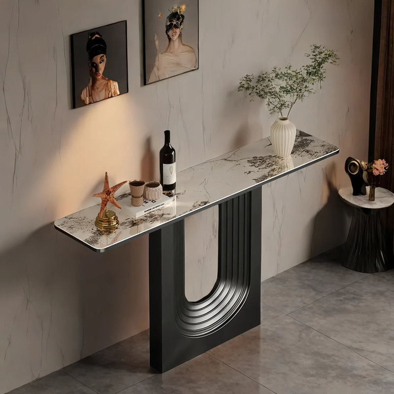 Console d'entrée italienne de luxe, H 33,5 po x l 55,1 po x P 13,8 po, Noir, noir, noir, noir