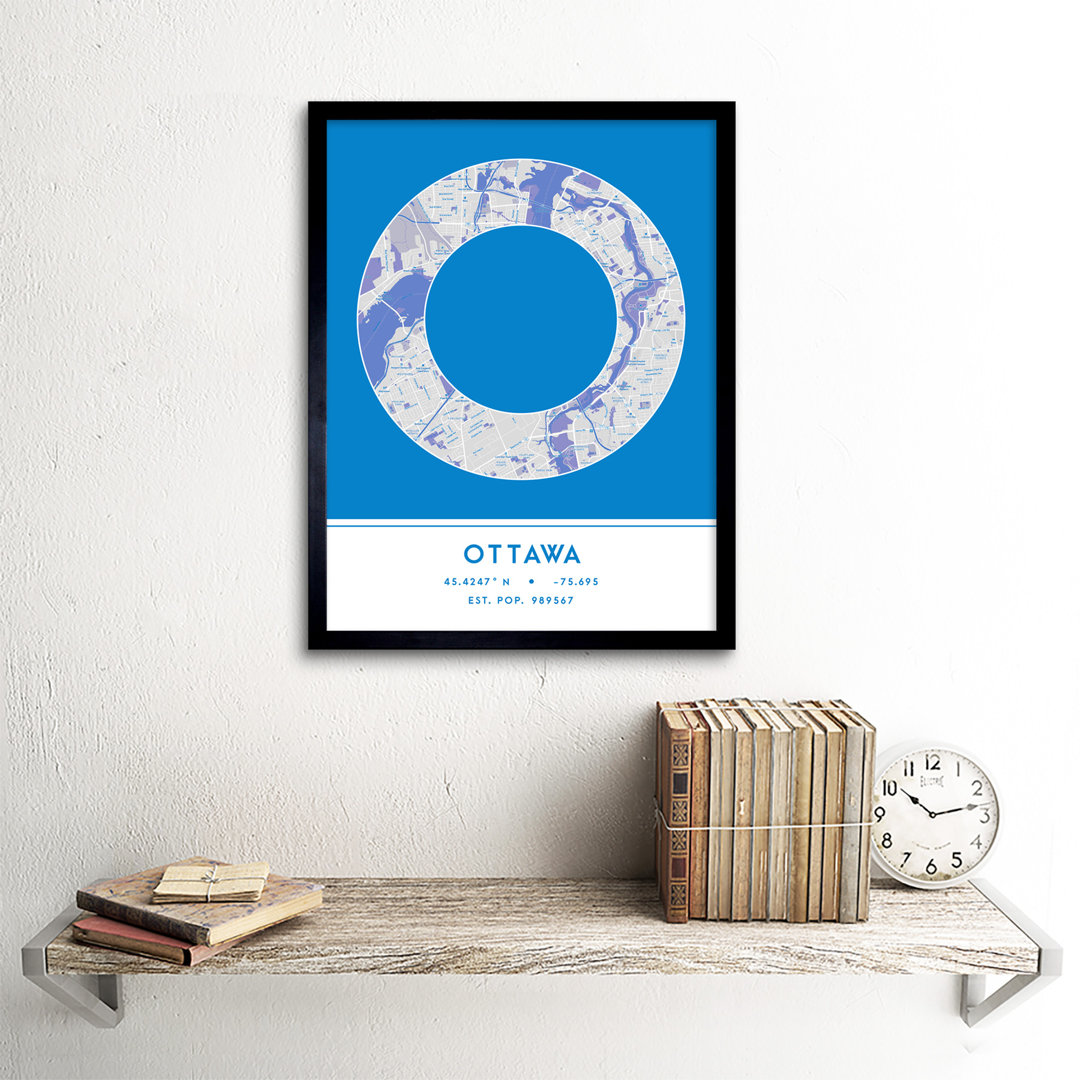Ottawa City Map Ottawa Blue by Wee Blue Coo - Single Picture Frame Typography