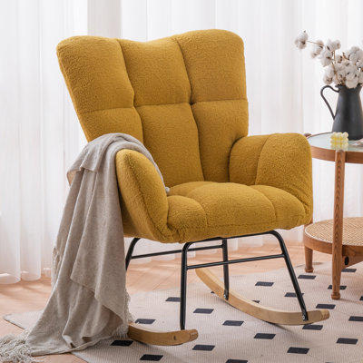 Nursing Rocking Chair, Teddy Glider Chair for Nursery, Comfy Living Room Armchairs with High Backrest for Adults