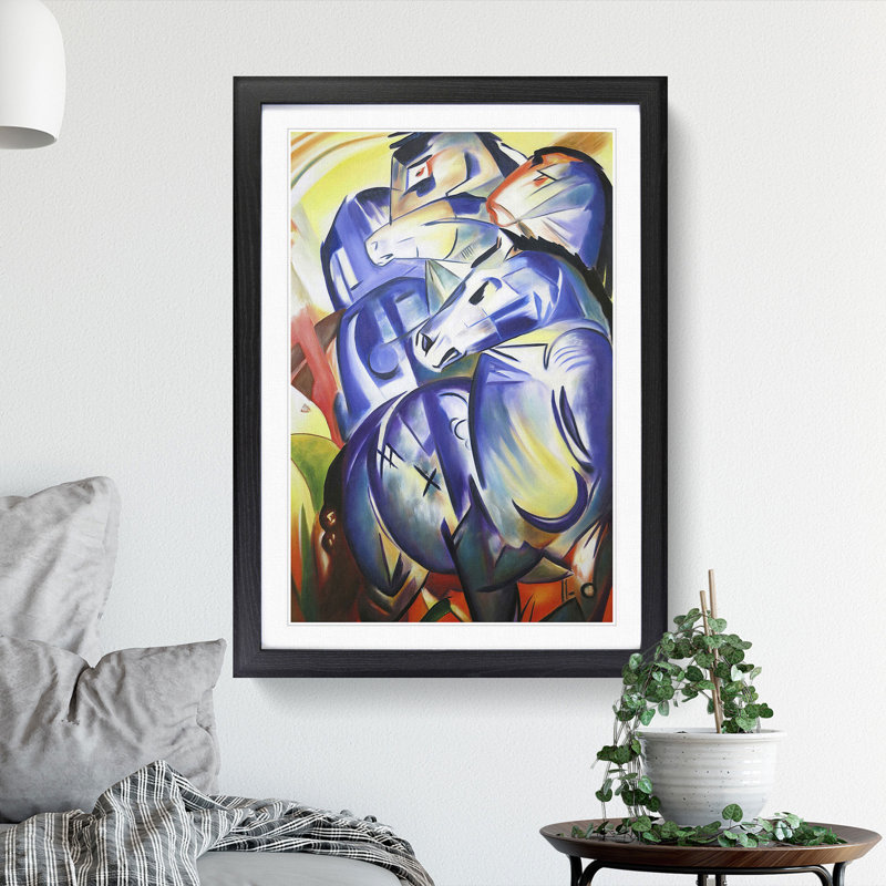 Blue Horses by Franz Marc - Picture Frame Graphic Art, 90cm H x 65cm W x 2cm D, Black