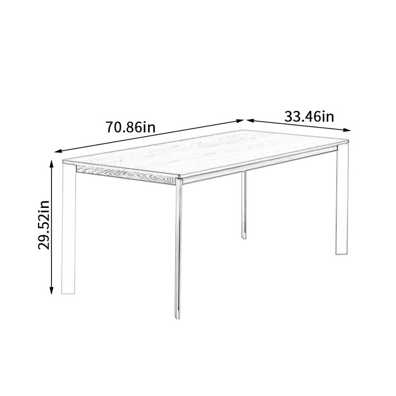Bureau d'écriture rectangulaire en bois de frêne, H 29,52 po x l 70,86 po x P 33,46 po