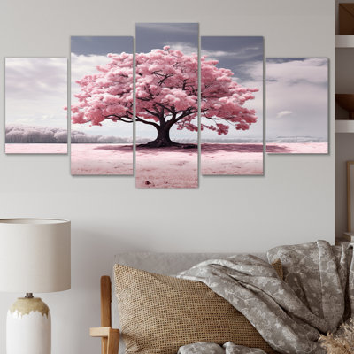 Pink Tree Spring Awakening II - Floral Wall Decor - 5 Panels