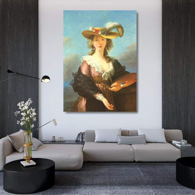 Autoportrait au chapeau de paille, H 48 po x l 35 po