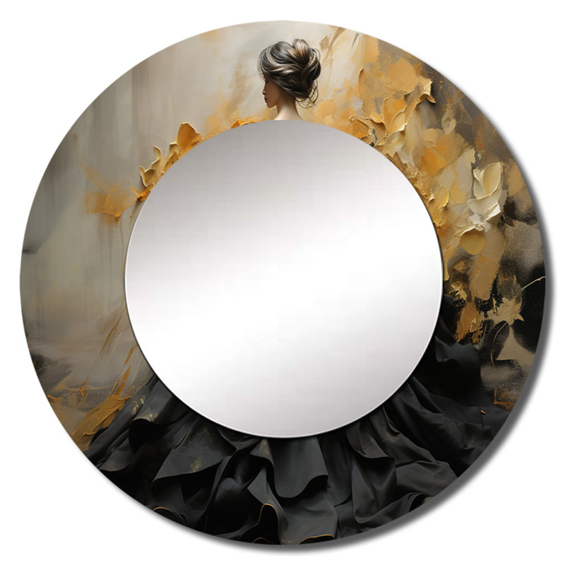 Fashion Elegance UnveILE Gold - miroir décoratif mode, miroir mural rond glamour, impression d'art en métal, 29 po x 29 po