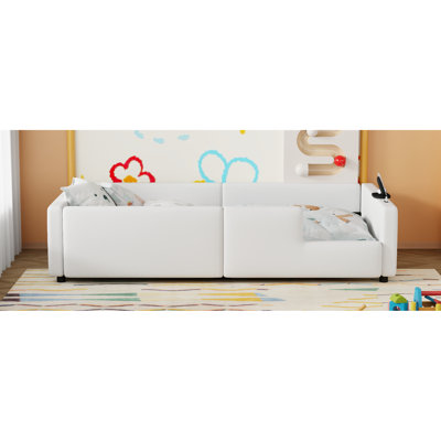 Lit plateforme tapissier simple confortable avec garde-corps et charge moderne - station de type C pratique de taille blanche