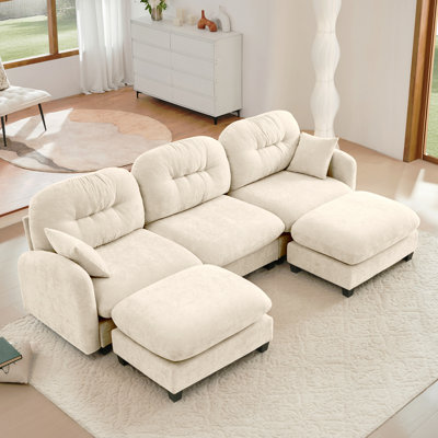Canapé modulaire en U modulaire avec repose-pieds, tissu en chenille de qualité supérieure, avec 2 coussins décoratifs, dossier rembourré en mousse à haute densité, facile à installer, convient aux chambres à coucher, aux coins lecture, beige