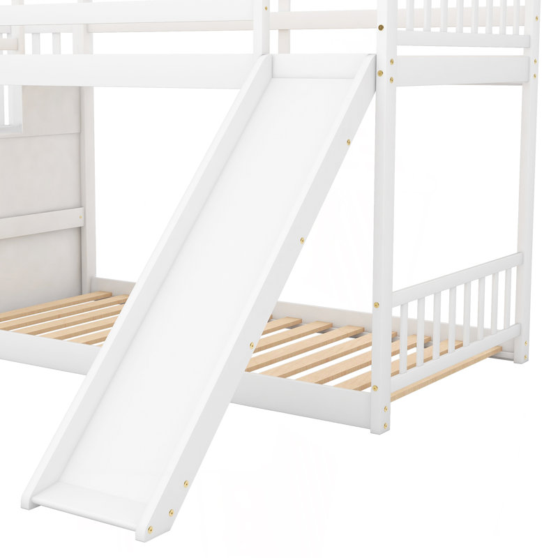 Twin Over Twin Bunk Bed With Convertible Slide And Stairway, White