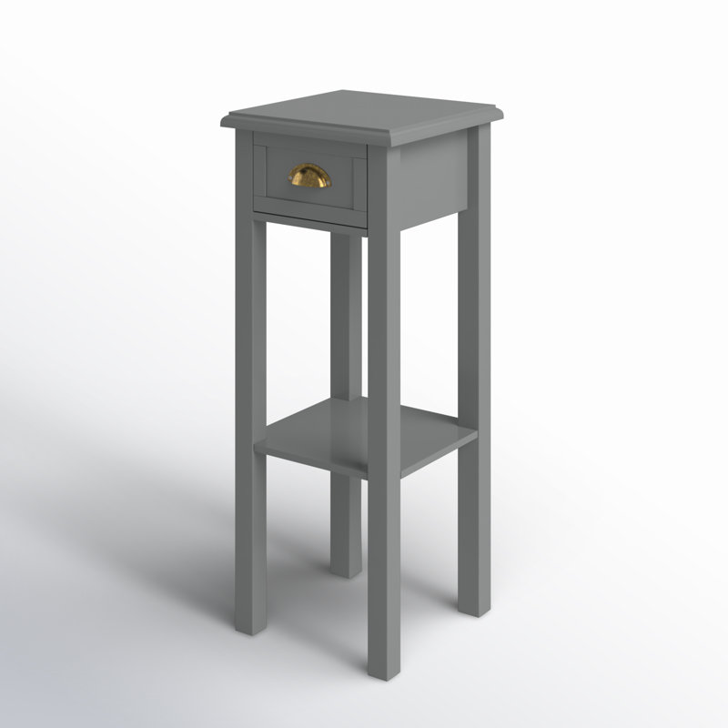 Gray Wooden Narrow End Table with Drawer and Shelf