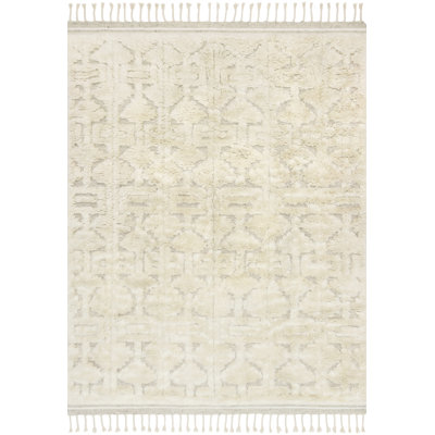 HYGGE Hand Knotted Wool Geometric Area Rug in Oatmeal/Ivory