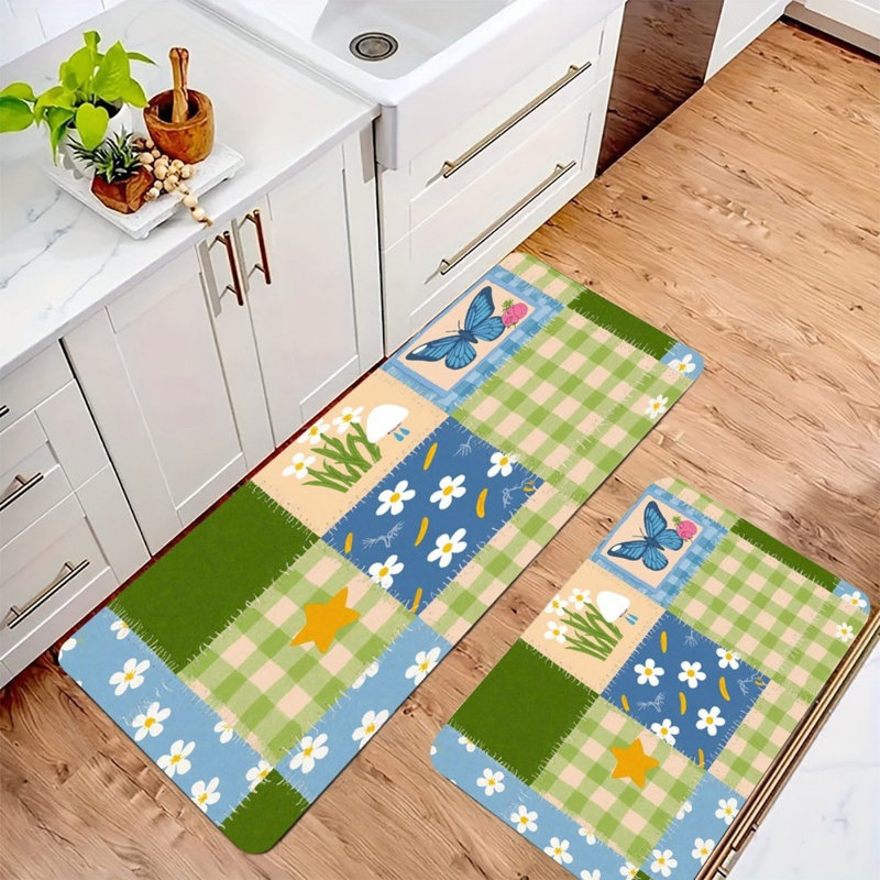 Tapis de cuisine vert antidérapant 2 pièces