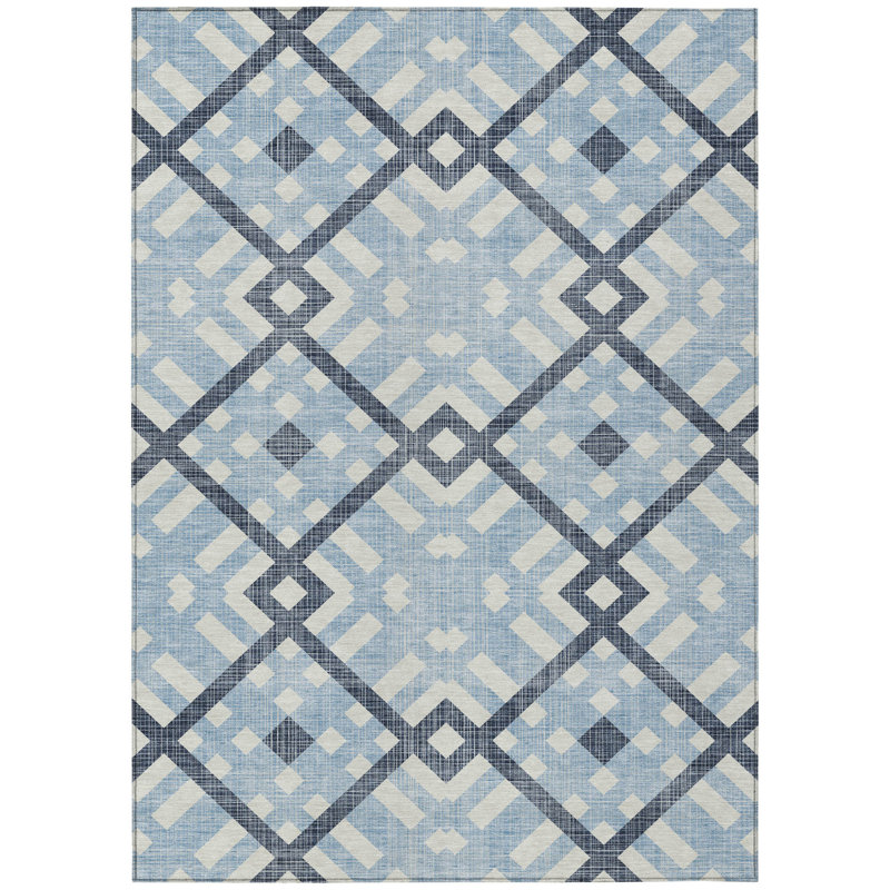 Tapis intérieur / extérieur lavable géométrique bleu marine 9 pi x 12 pi HomeRoots