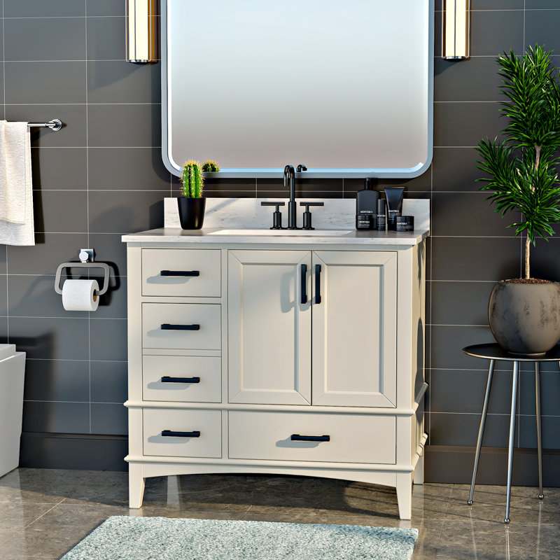 Aleeshia 36'' Single Bathroom Vanity with Engineered Stone Top