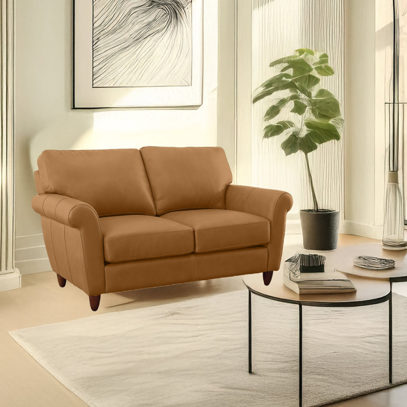 Causeuse en cuir véritable Cherish, Caramel