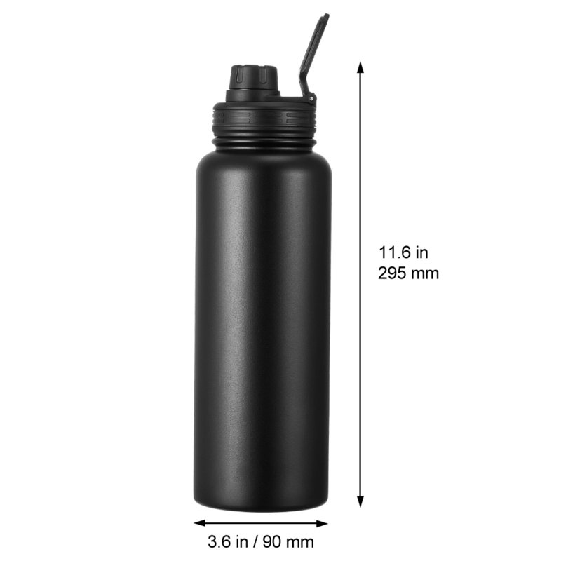 Bouteille d'eau isotherme 40 oz avec couvercle large noir, Noir