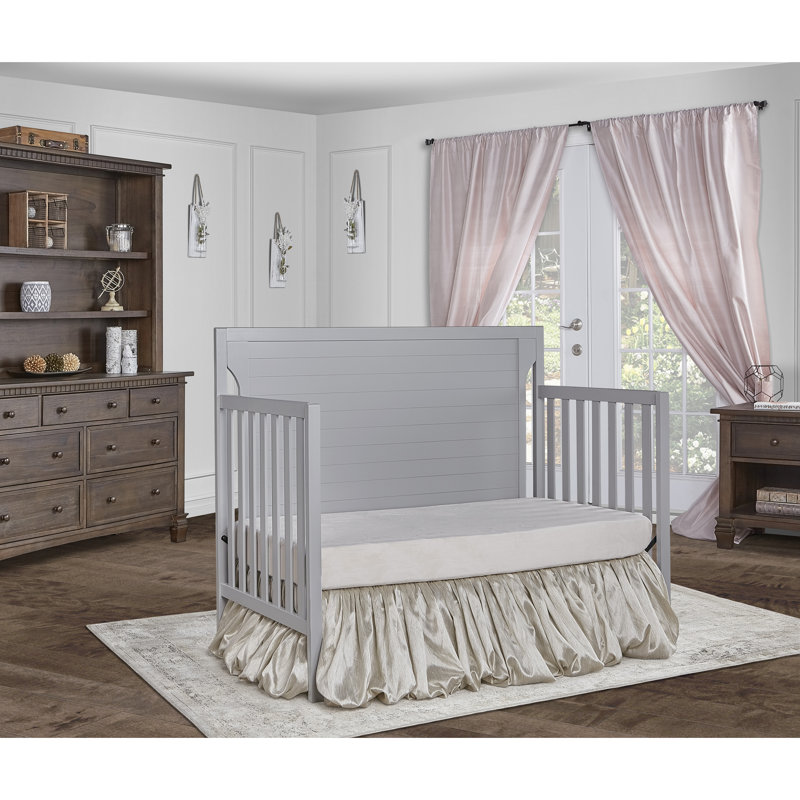 Pebble Grey Pinewood 5-in-1 Convertible Crib with Adjustable Mattress Height
