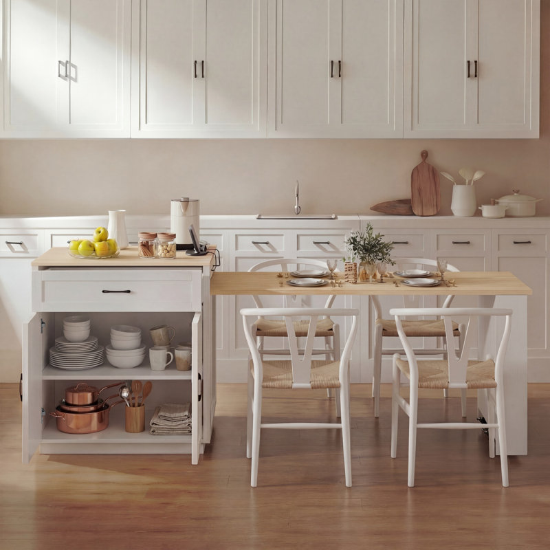 82.7" Kitchen Island With Extendable Dining Table with Drawers And Doors Cabinet For Kitchen, White