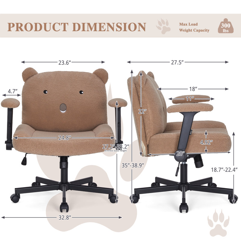 Modern  Ergonomic Home Office Chair With Adjustable Armrest And Smooth Wheels, Khaki