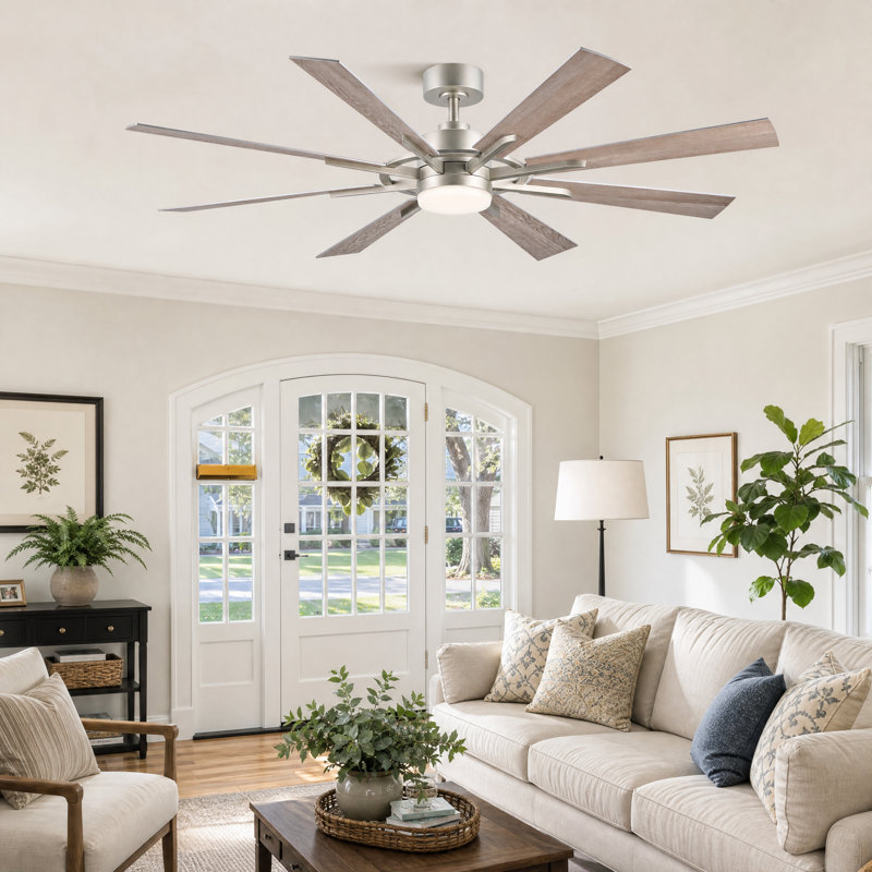 60'' 8-Blade Modern Farmhouse Large Room LED Windmill Ceiling Fan with Light and Remote