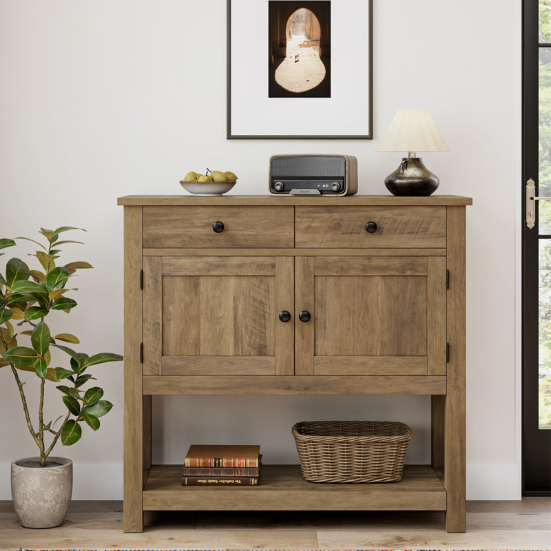 Console 35,4 "avec tiroirs et armoire Latiasha, Brun rustique