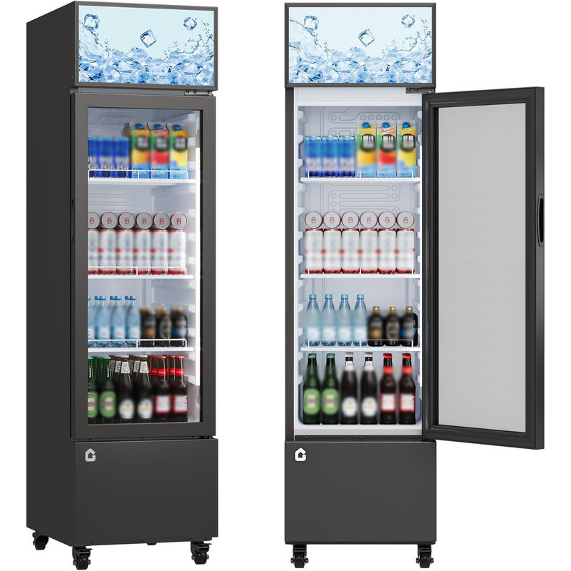 6.1 Cu.Ft. One Glass Door Commercial Beverage Refrigerator, Frost-Free Display Cooler with 360° Cooling, Black