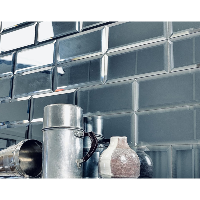Reflections 3 in. x 6 in. Diamond Grade Glass Mirror Beveled Subway Decorative Kitchen & Bathroom Wall Tile, Antique Silver
