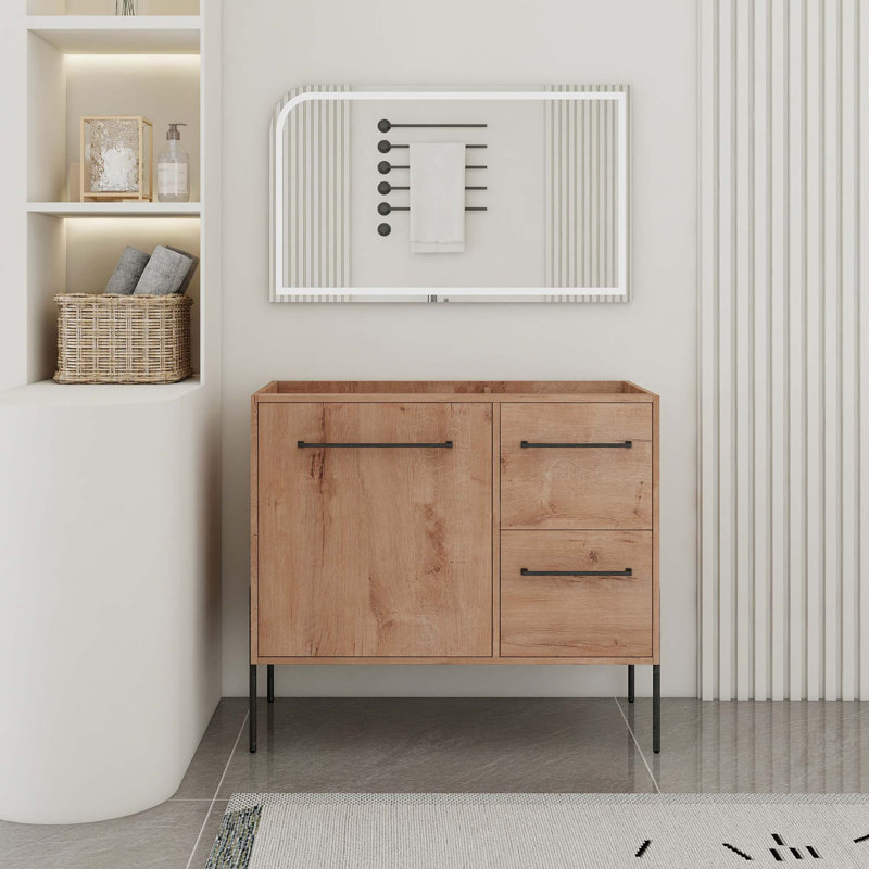 Meuble-lavabo moderne autoportant avec portes à fermeture douce et grand espace de rangement