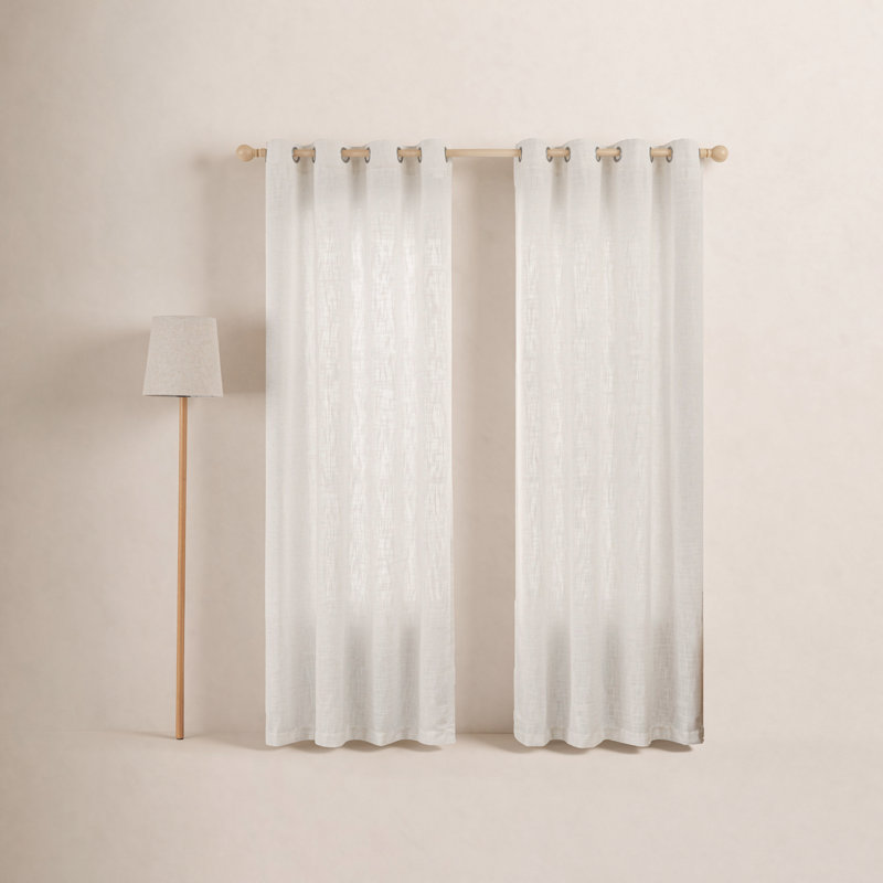 Kambi Linen Blend Semi-Sheer Curtain Panel Pair, Ivory, 52" W x 84" L