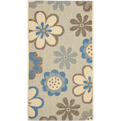 Tapis intérieur / extérieur à motif floral brun naturel / bleu Herefordshire
