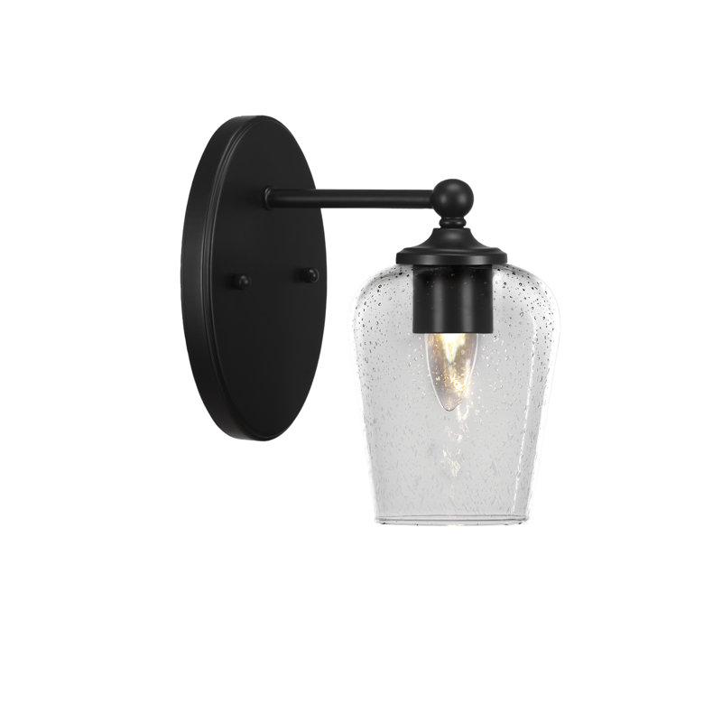 Applique murale Aitkens avec verre à bulles transparent de 6 po, Noir mat, 9.5" H x 8.25" W x 5" D, En forme de larme